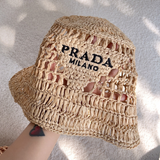 Bucket Prada em Tecido Efeito Ráfia Bege