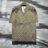 Camisa de Sarja de Seda com Estampa GG Horsebit Camelo e ébano
