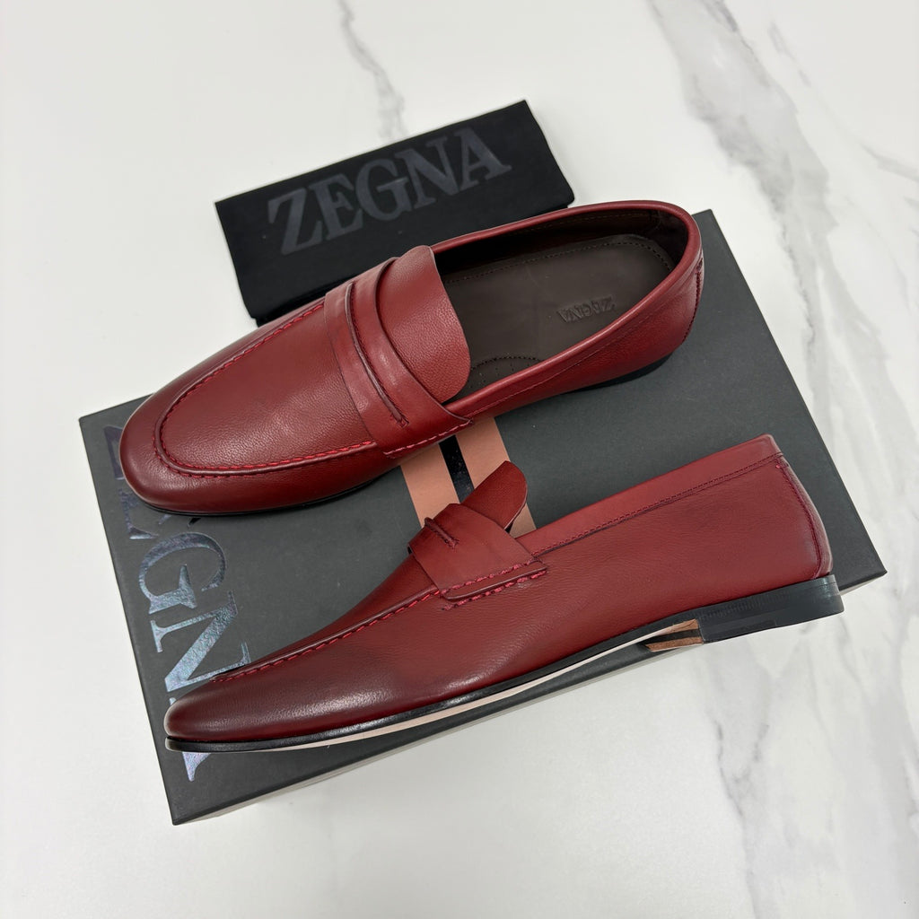 Mocassim Zegna Penny Loafer couro vinho