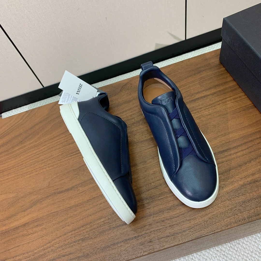 Zegna Triple Stitch Secondskin Couro Azul