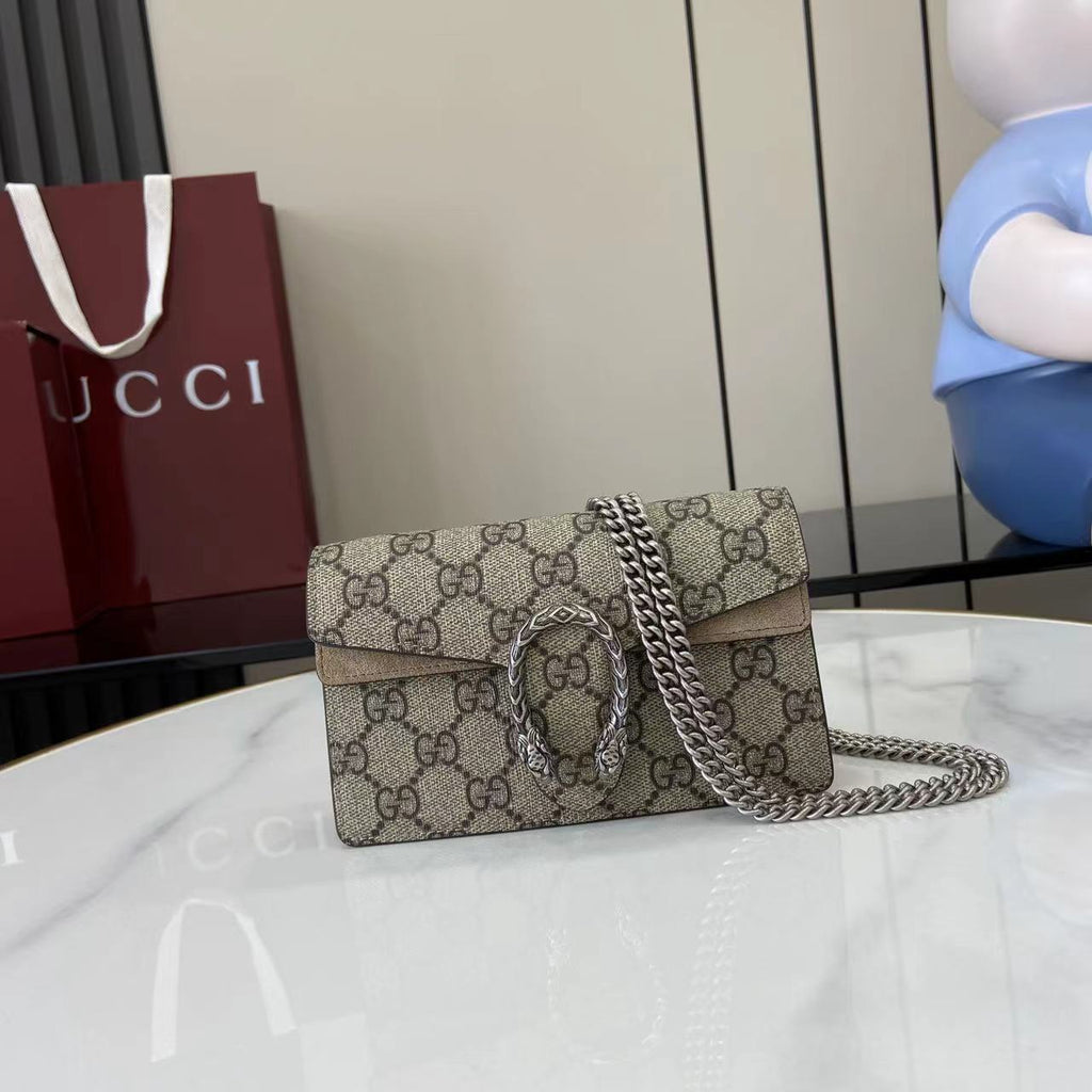 Bolsa Gucci Dionysus Estampa GG Marrom Super Mini/Média/Grande