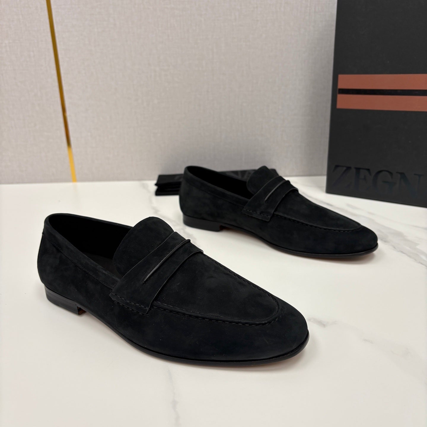 Mocassim Zegna Penny Loafer camurça preto