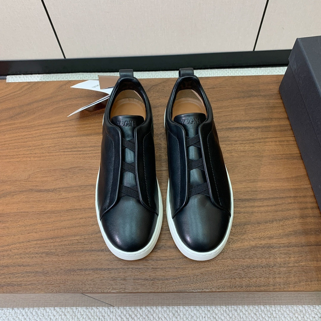 Zegna Triple Stitch Secondskin Couro Preto