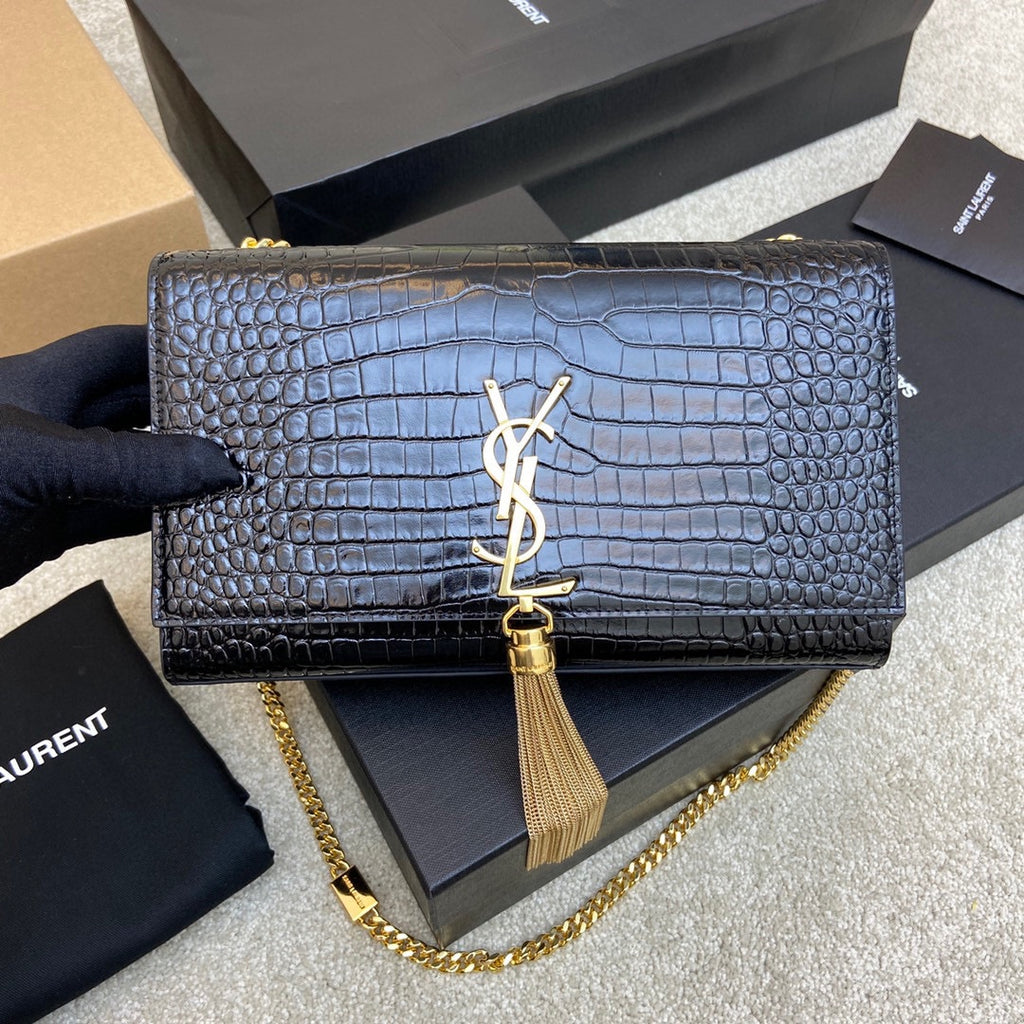 Bolsa Saint Laurent YSL Kate em Couro Croco 24x14.5x5.5cm (5 cores)