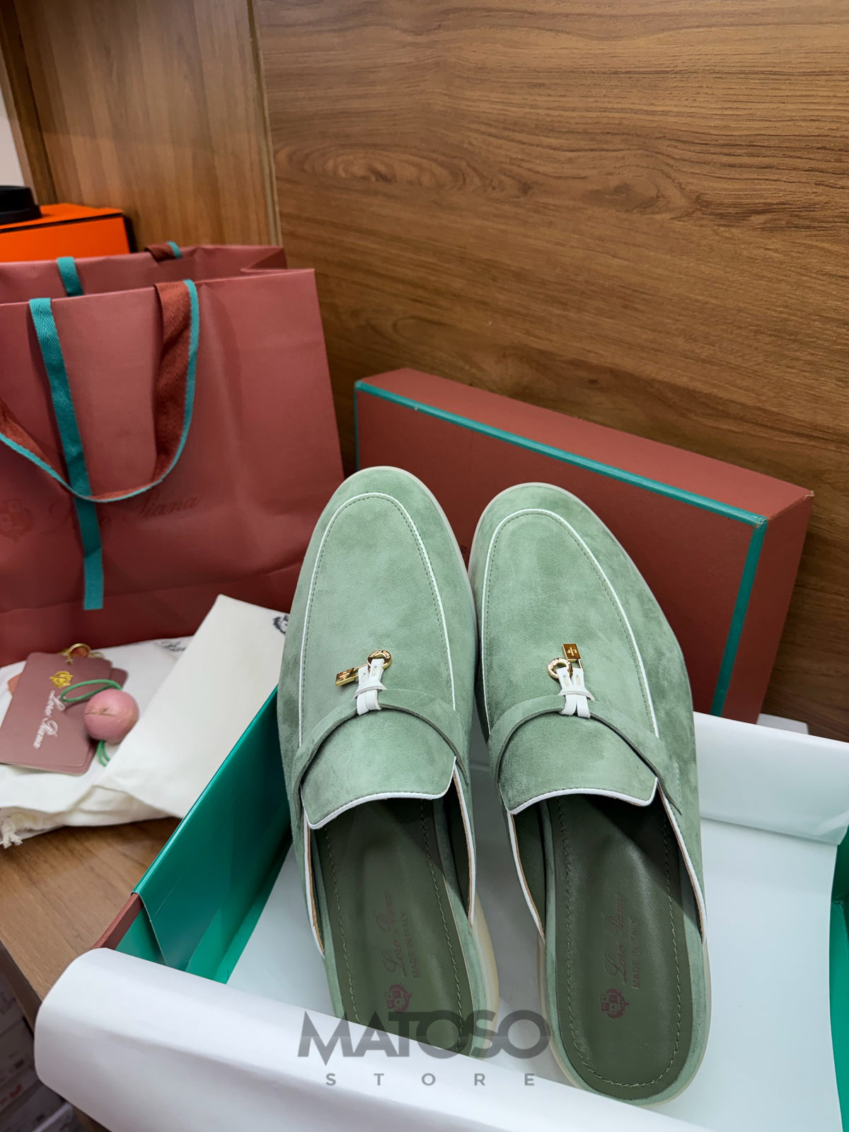 Loro Piana Charms Walk Babouche Verde Camurça 44br pronta entrega