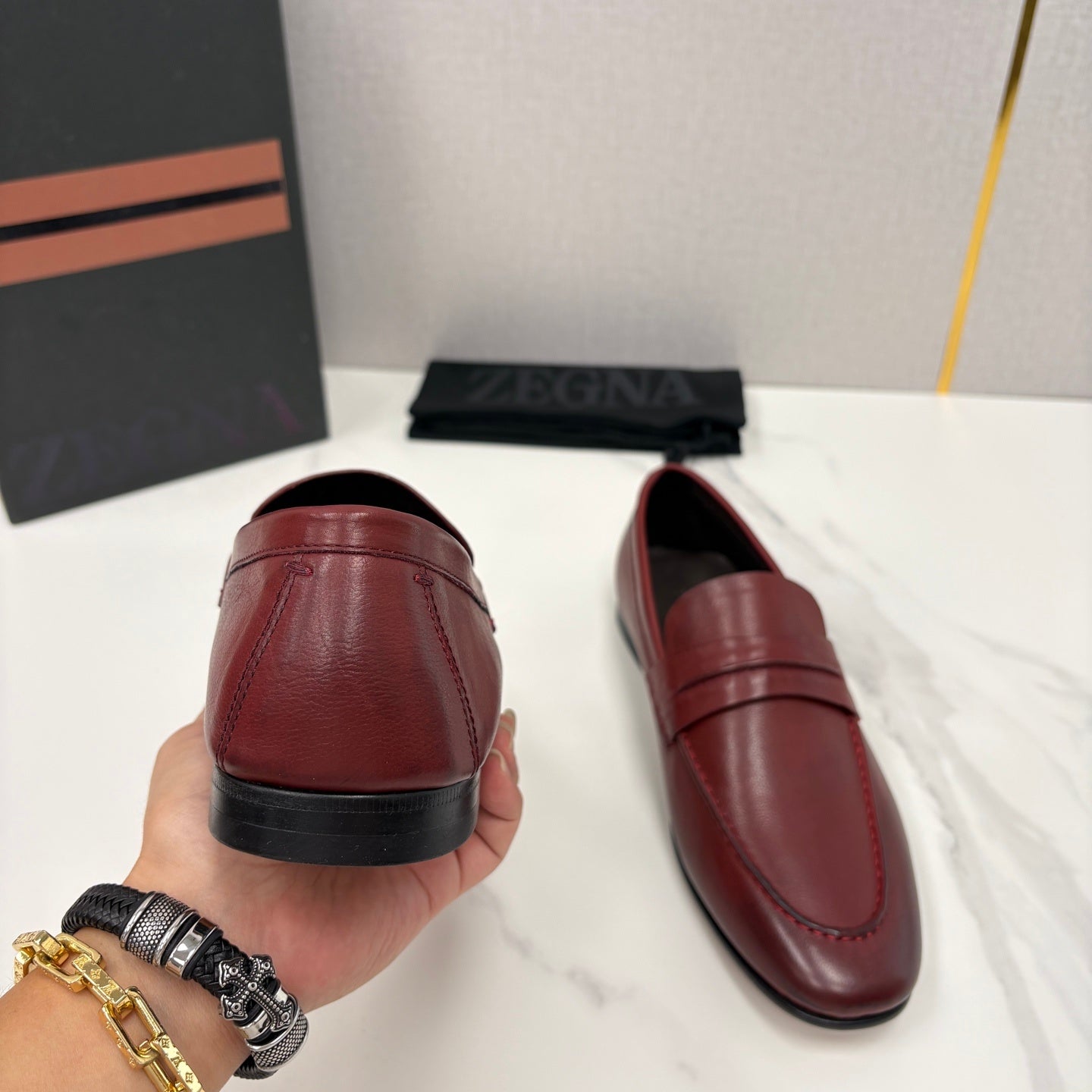 Mocassim Zegna Penny Loafer couro vinho