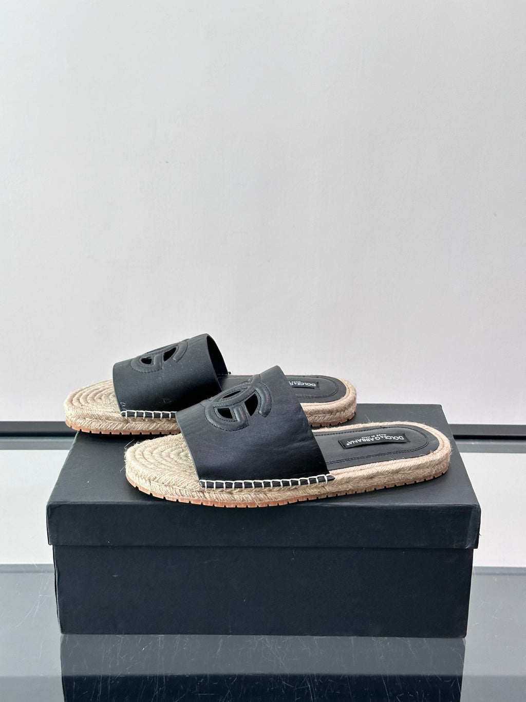 Espadrilhe DG com logo gravado Preto couro