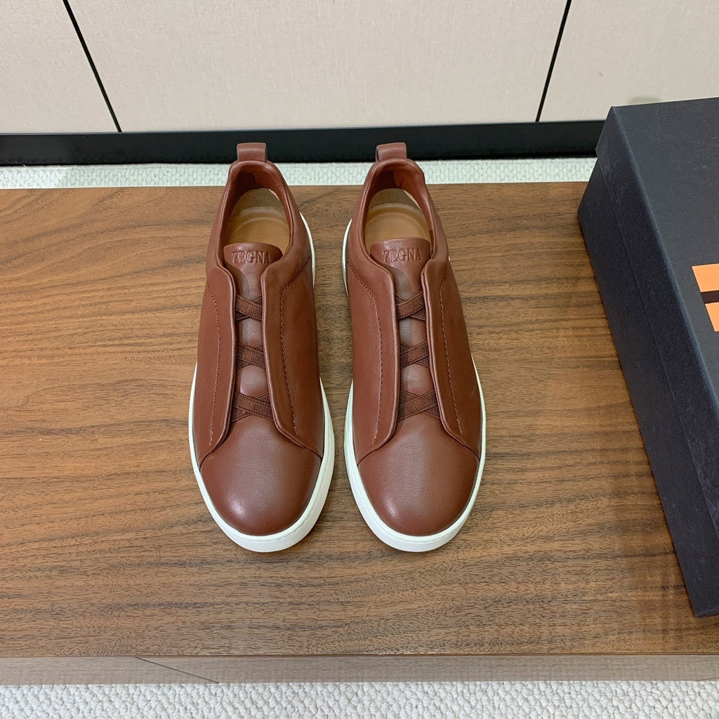 Zegna Triple Stitch em Couro Marrom