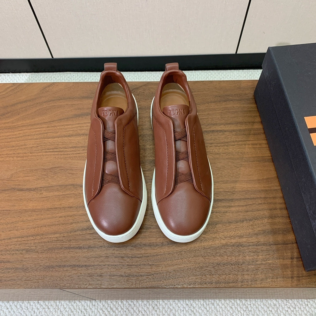 Zegna Triple Stitch em Couro Marrom