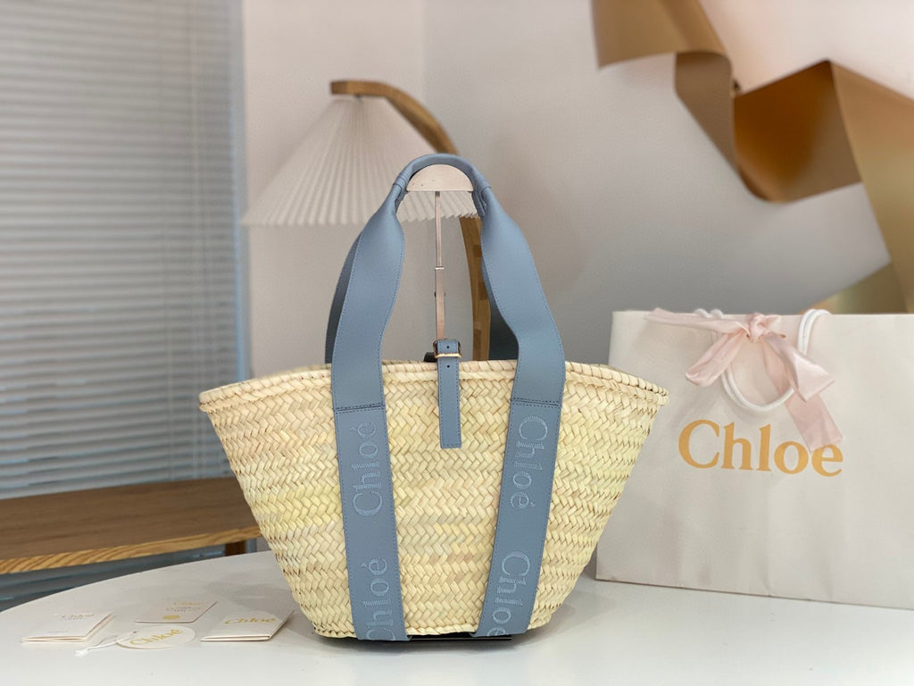 Bolsa Chloé Grande em Raffia e Couro 45x24x18cm (5 cores)