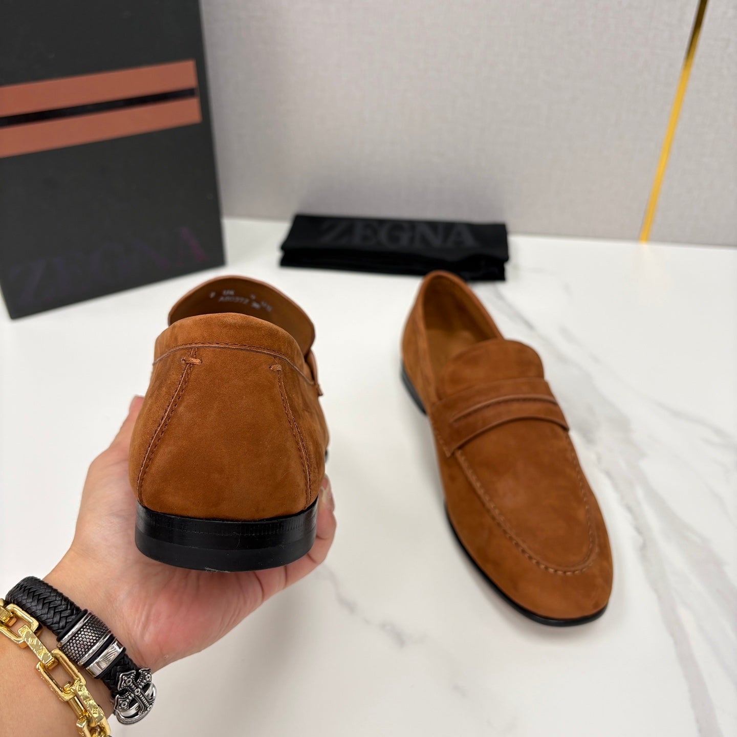 Mocassim Zegna Penny Loafer camurça marrom