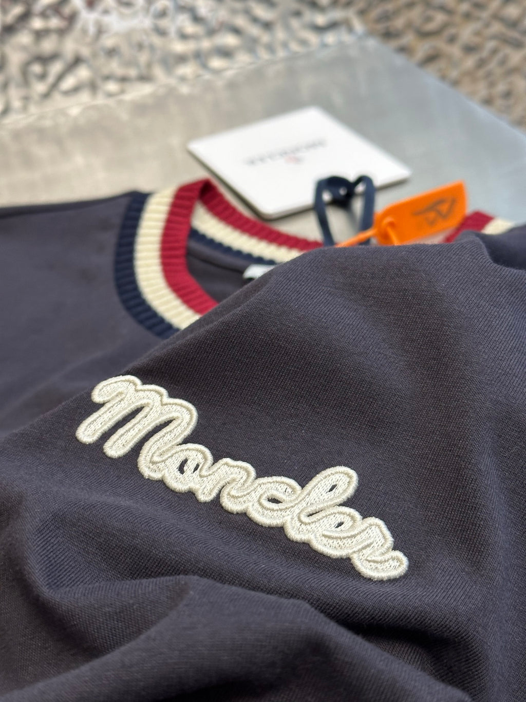Camiseta Moncler de algodão com logotipo bordado Azul Marinho