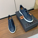 Zegna Triple Stitch em Couro Granulado Azul Marinho