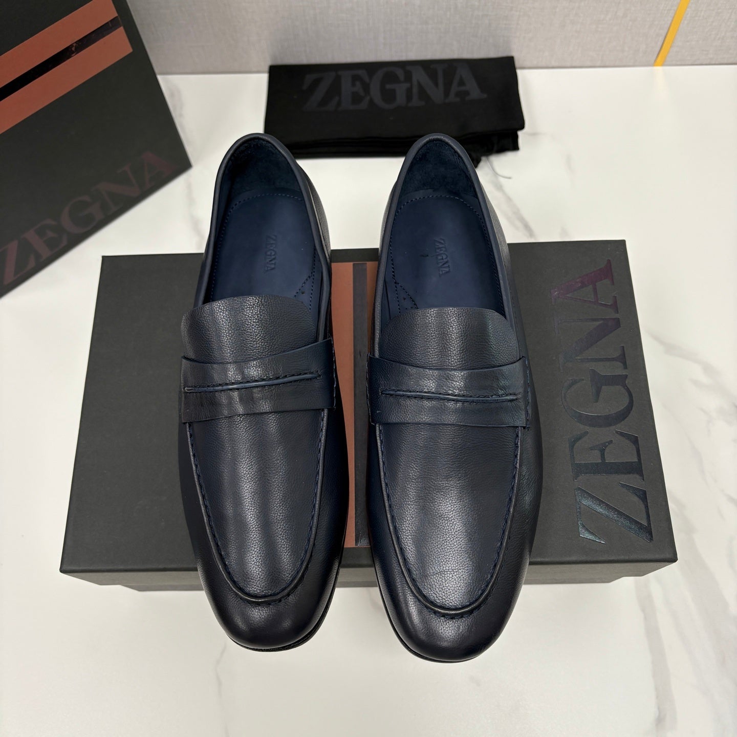 Mocassim Zegna Penny Loafer couro azul