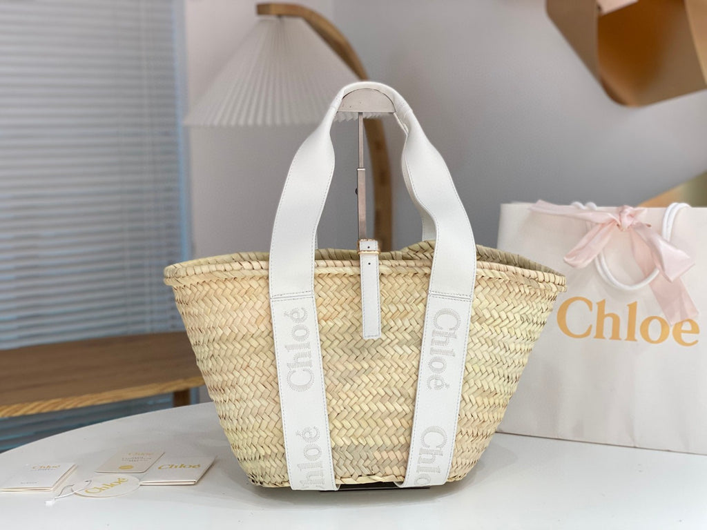 Bolsa Chloé Grande em Raffia e Couro 45x24x18cm (5 cores)
