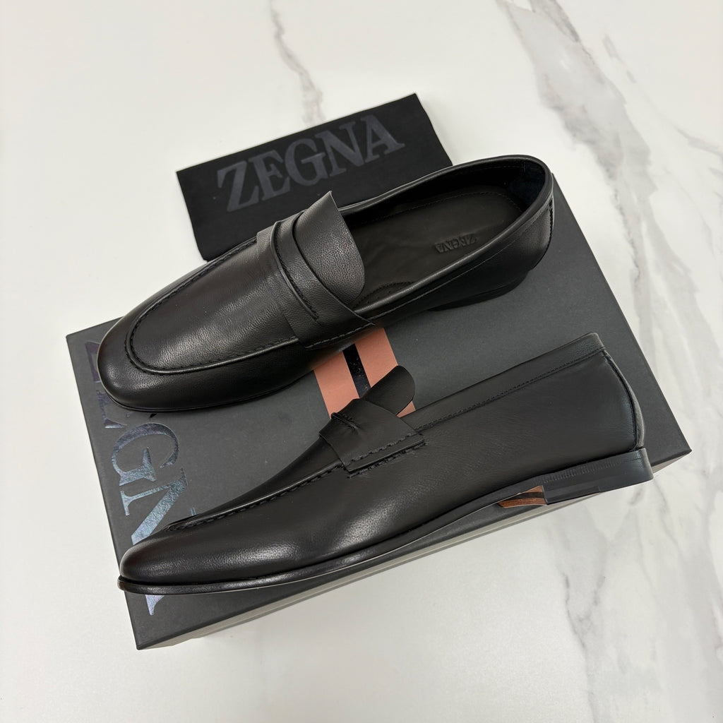 Mocassim Zegna Penny Loafer couro preto
