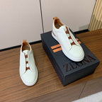 Zegna Triple Stitch em Couro Branco/Laranja