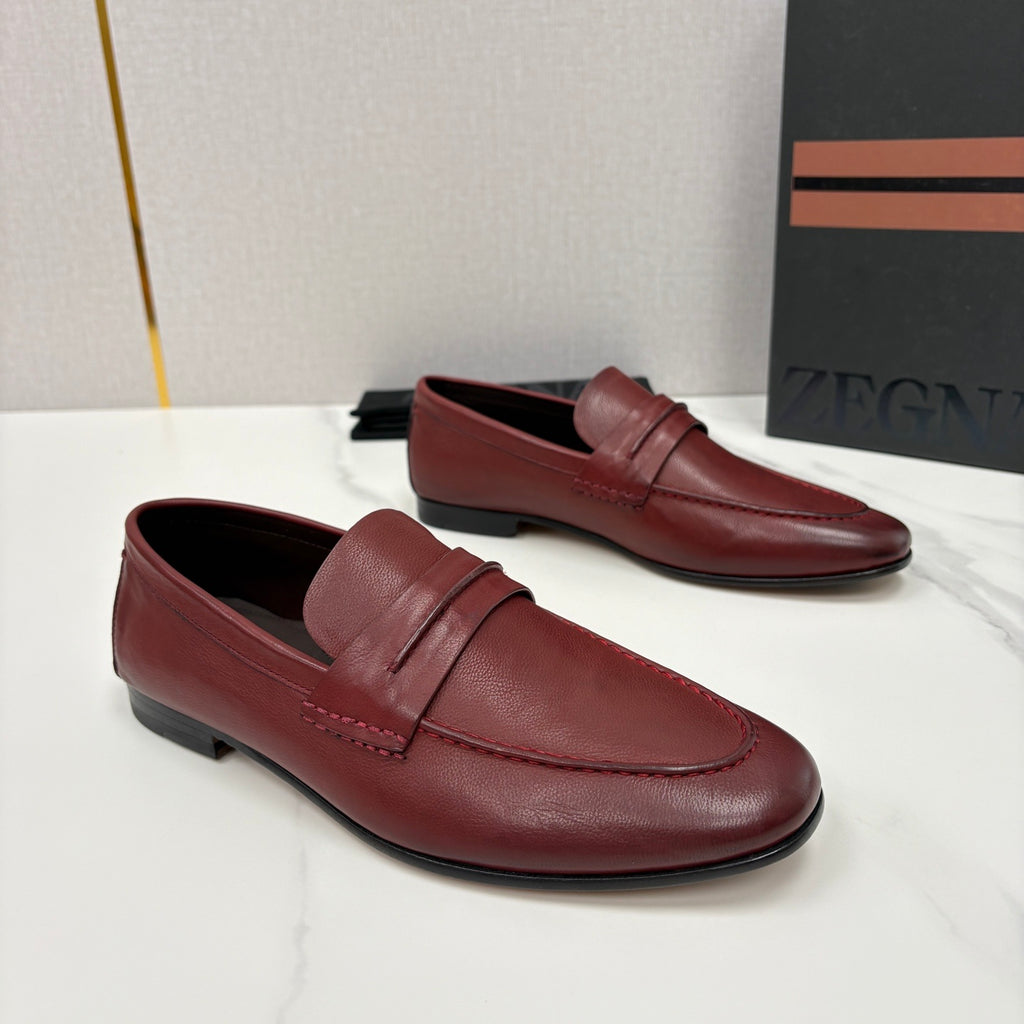 Mocassim Zegna Penny Loafer couro vinho