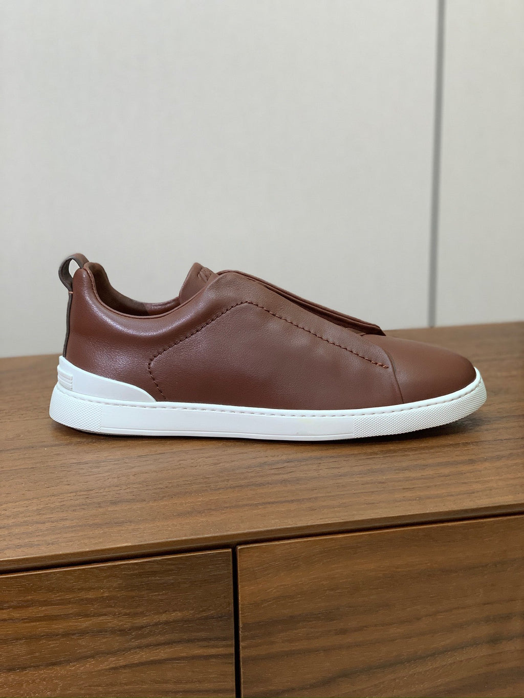 Zegna Triple Stitch em Couro Marrom