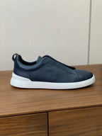 Zegna Triple Stitch em Couro Granulado Azul Marinho