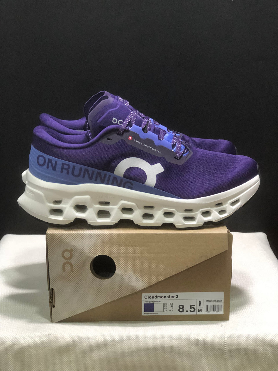 Tênis On Running Cloudmonster 3 roxo/azul