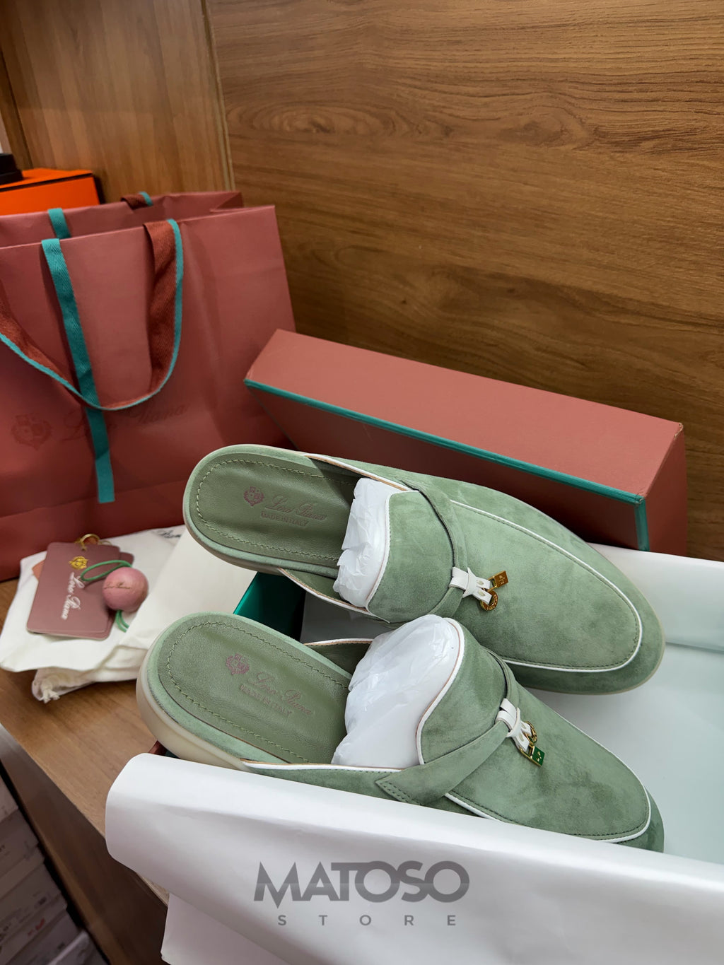 Loro Piana Charms Walk Babouche Verde Camurça 44br pronta entrega
