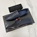 Mocassim Zegna Penny Loafer couro azul