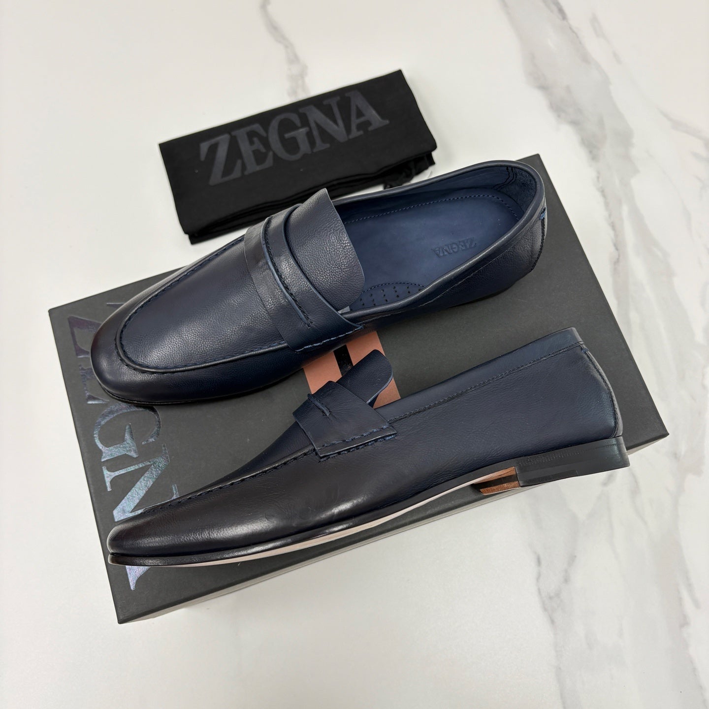 Mocassim Zegna Penny Loafer couro azul