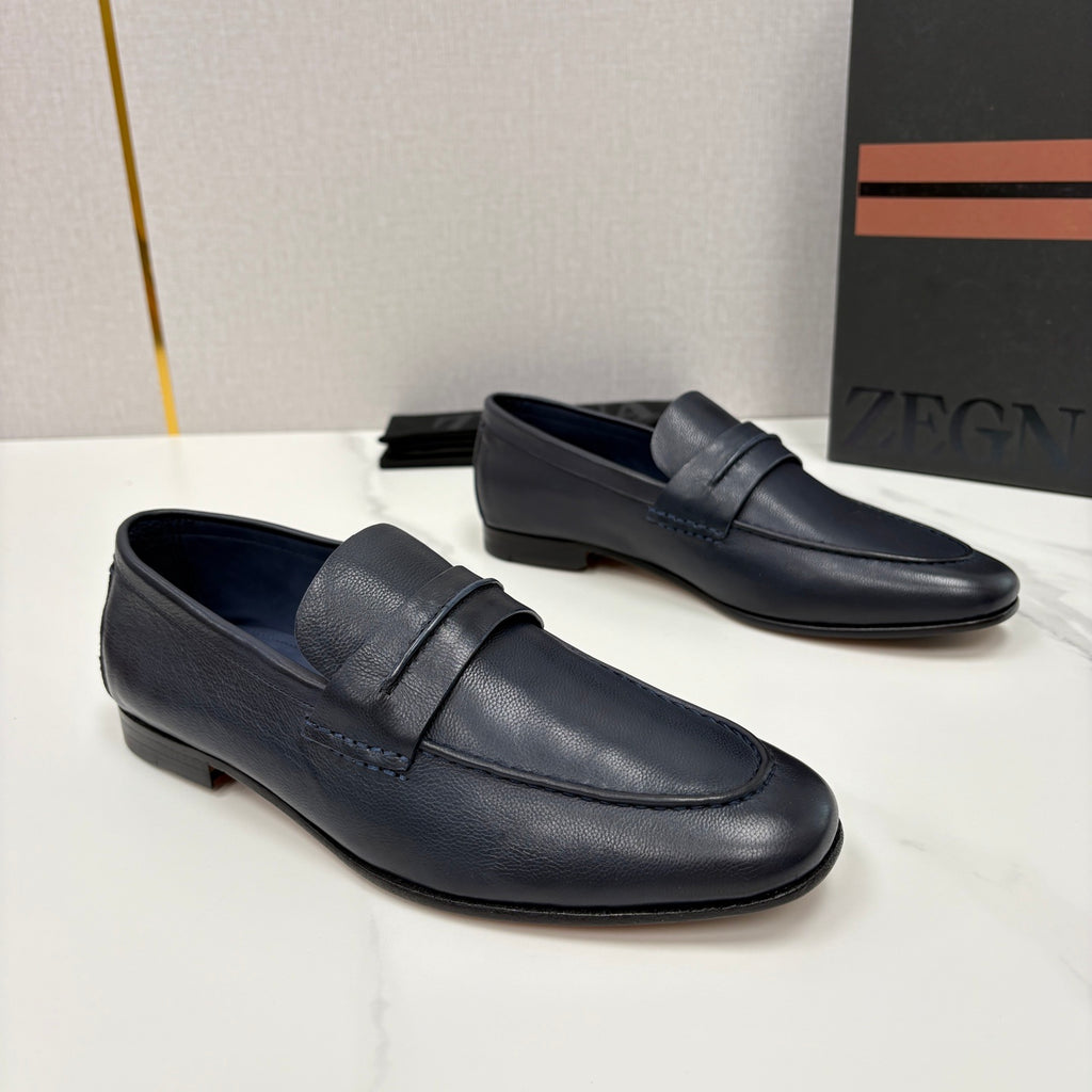 Mocassim Zegna Penny Loafer couro azul