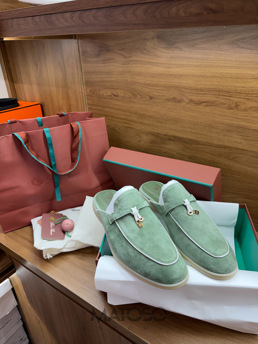 Loro Piana Charms Walk Babouche Verde Camurça 44br pronta entrega