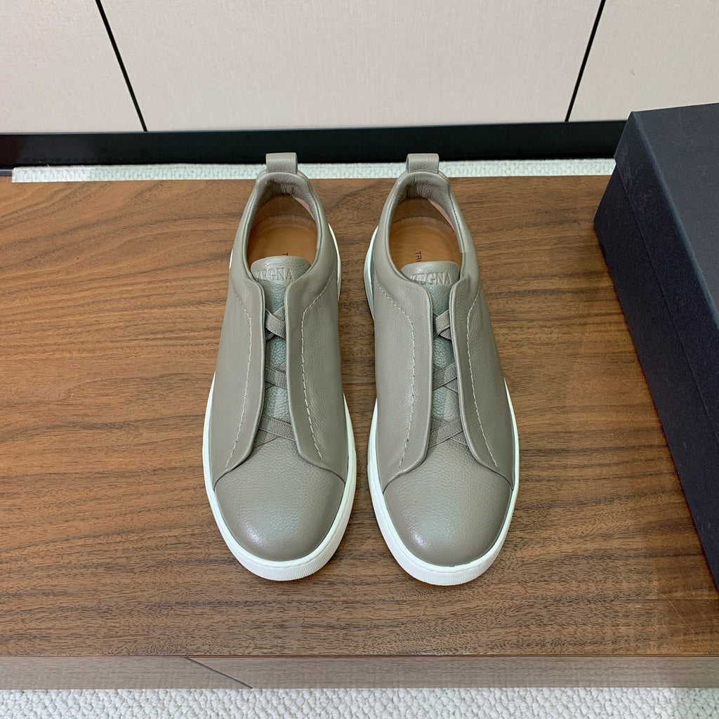 Zegna Triple Stitch Secondskin Couro Cinza Claro