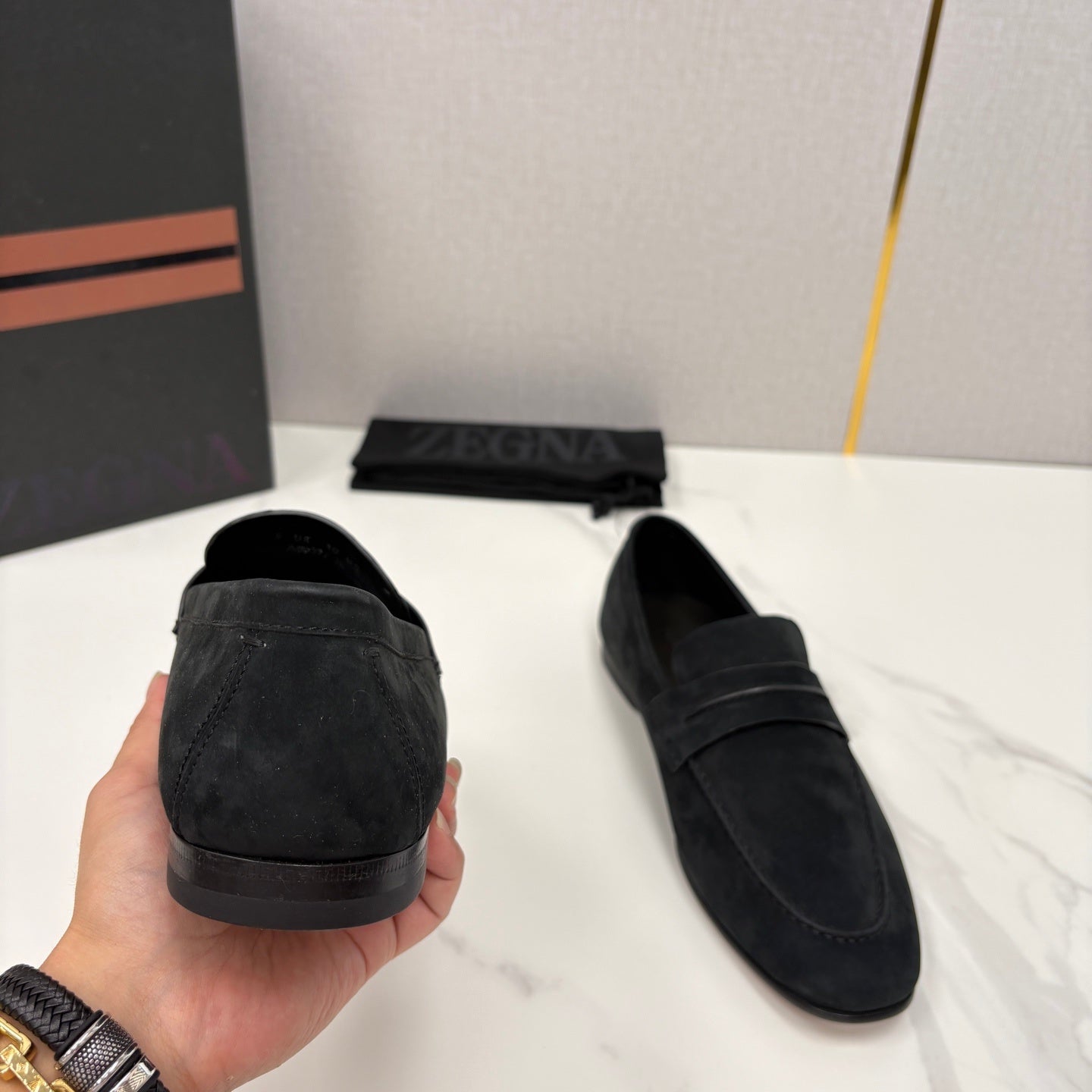Mocassim Zegna Penny Loafer camurça preto