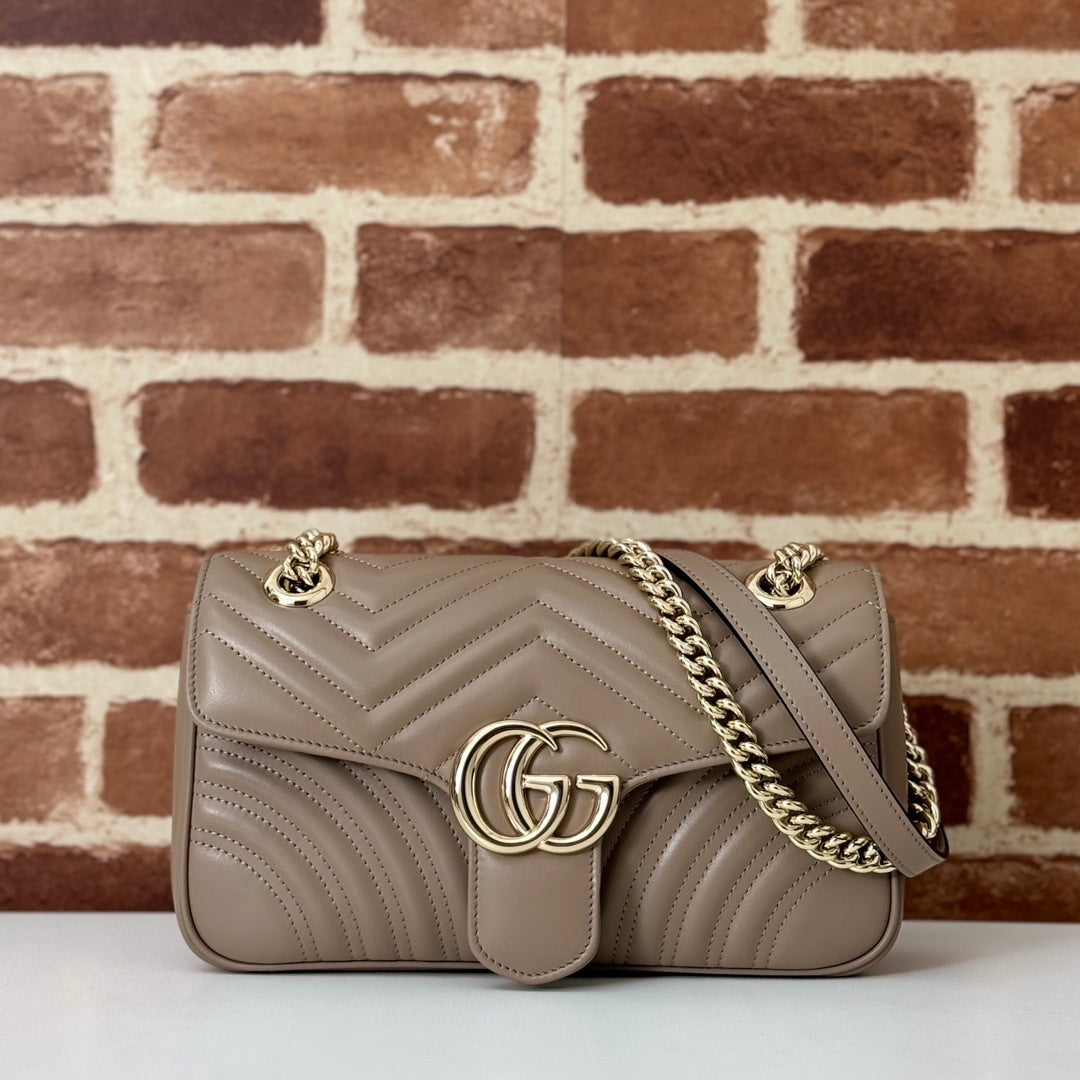 Bolsa Gucci GG Marmont Couro Taupe Super Mini/Média/Grande