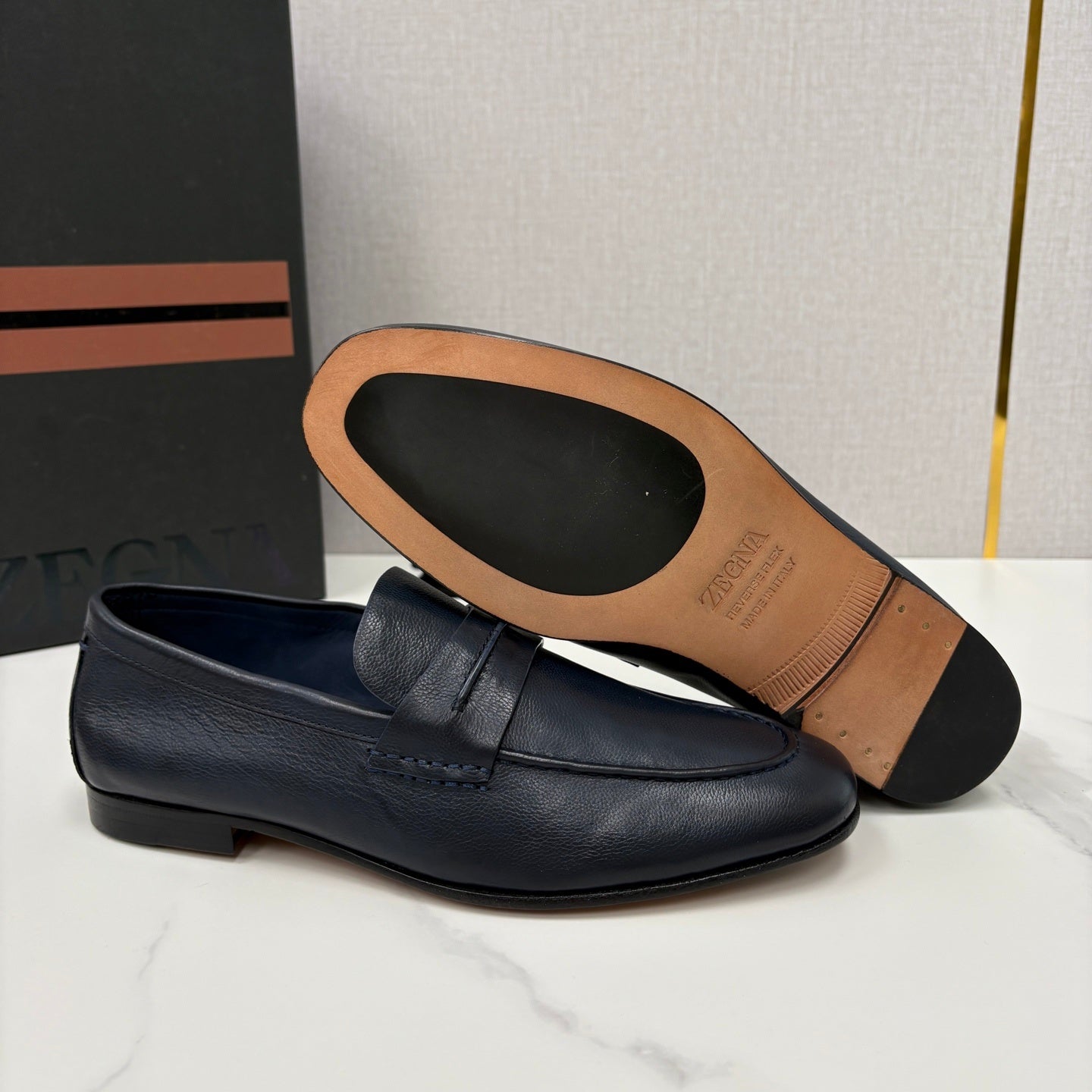 Mocassim Zegna Penny Loafer couro azul