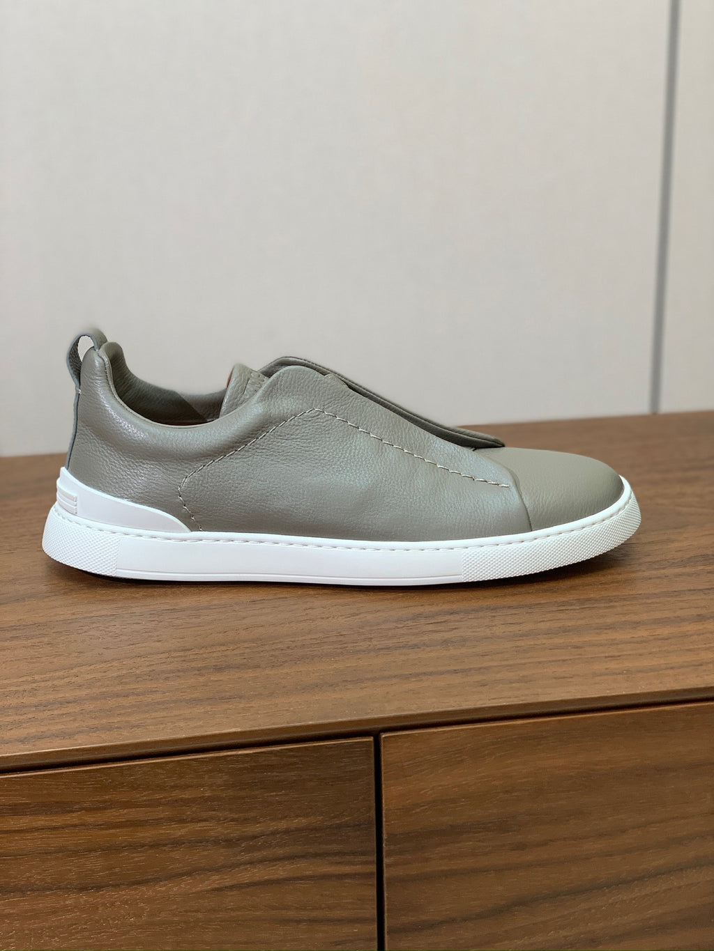 Zegna Triple Stitch Secondskin Couro Cinza Claro