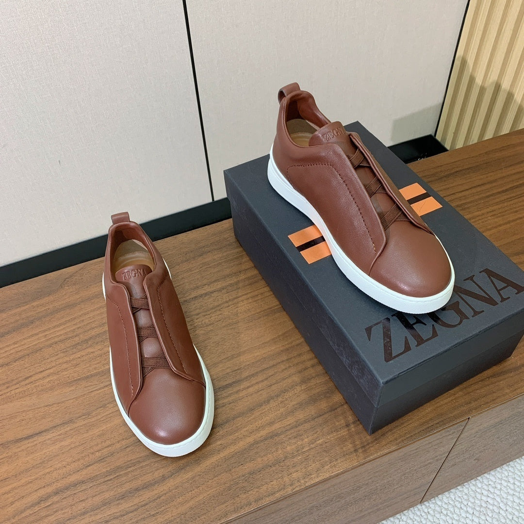 Zegna Triple Stitch em Couro Marrom