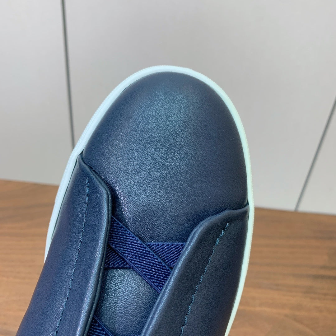 Zegna Triple Stitch Secondskin Couro Azul