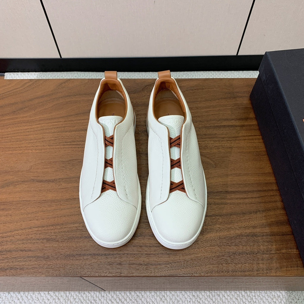 Zegna Triple Stitch em Couro Branco/Laranja