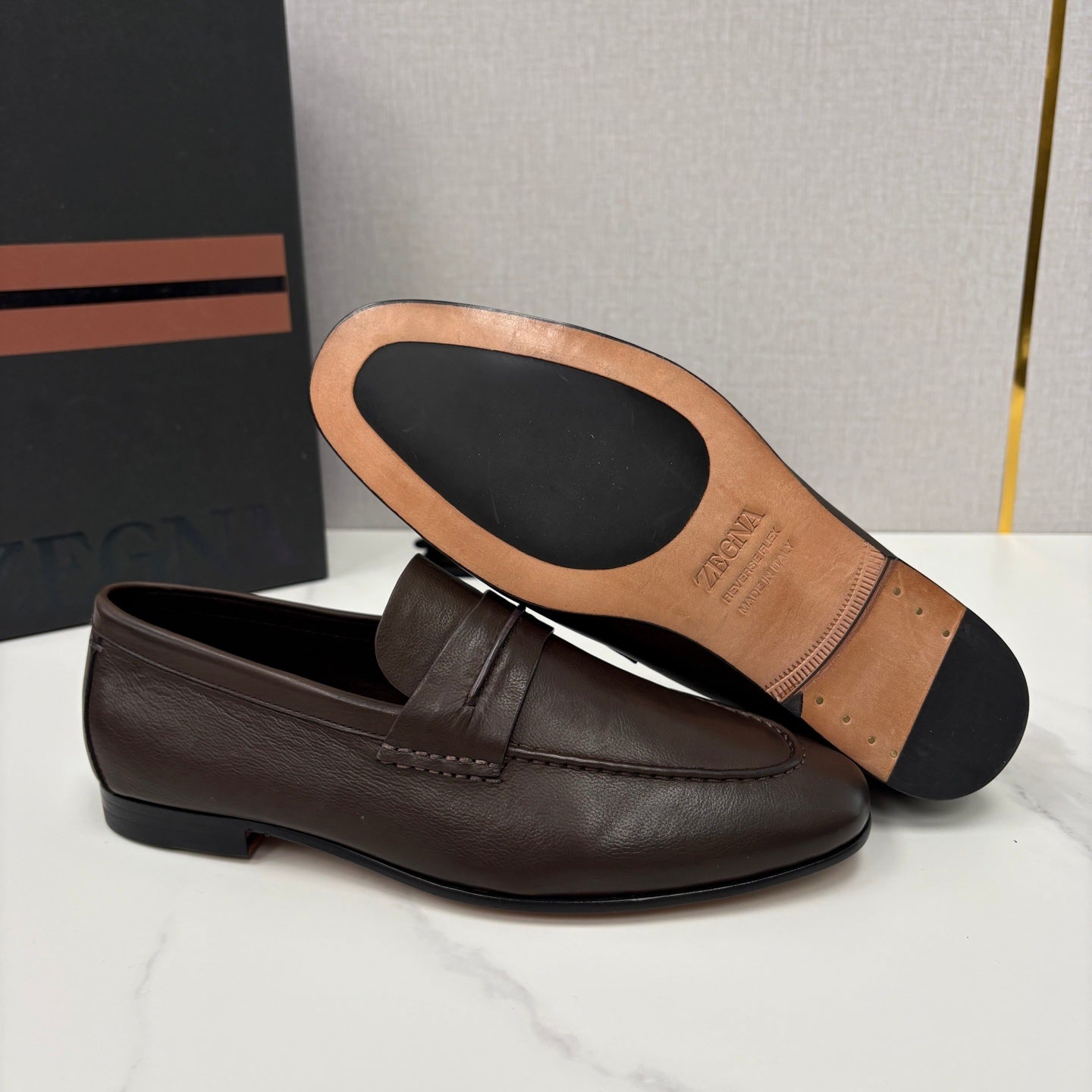 Mocassim Zegna Penny Loafer couro marrom