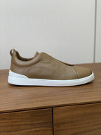 Zegna Triple Stitch Secondskin Couro Marrom Camelo