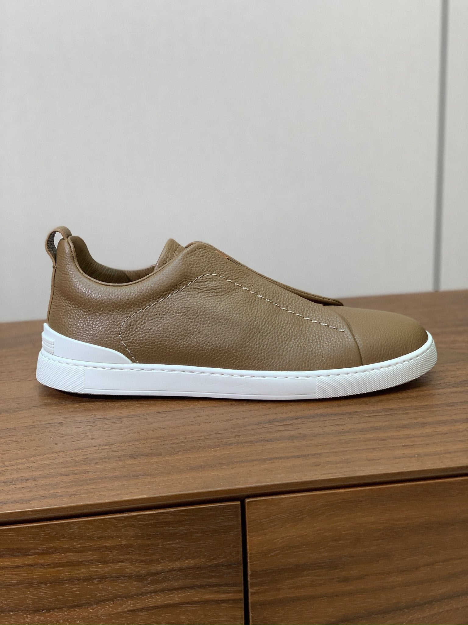 Zegna Triple Stitch Secondskin Couro Marrom Camelo