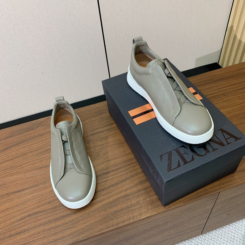 Zegna Triple Stitch Secondskin Couro Cinza Claro