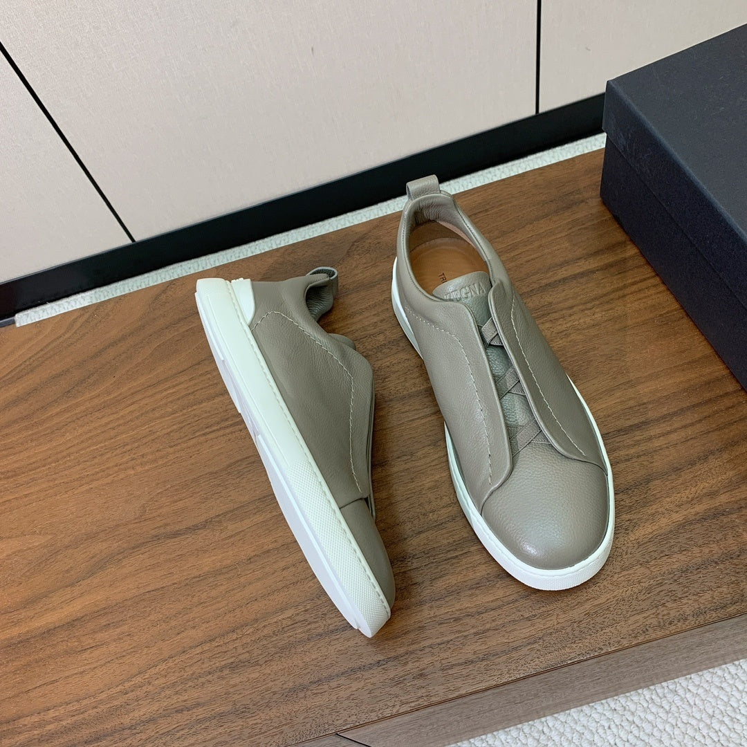 Zegna Triple Stitch Secondskin Couro Cinza Claro