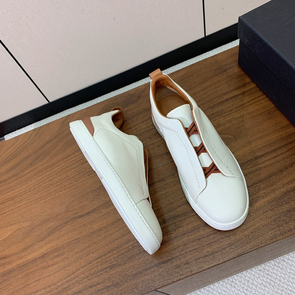 Zegna Triple Stitch em Couro Branco/Laranja