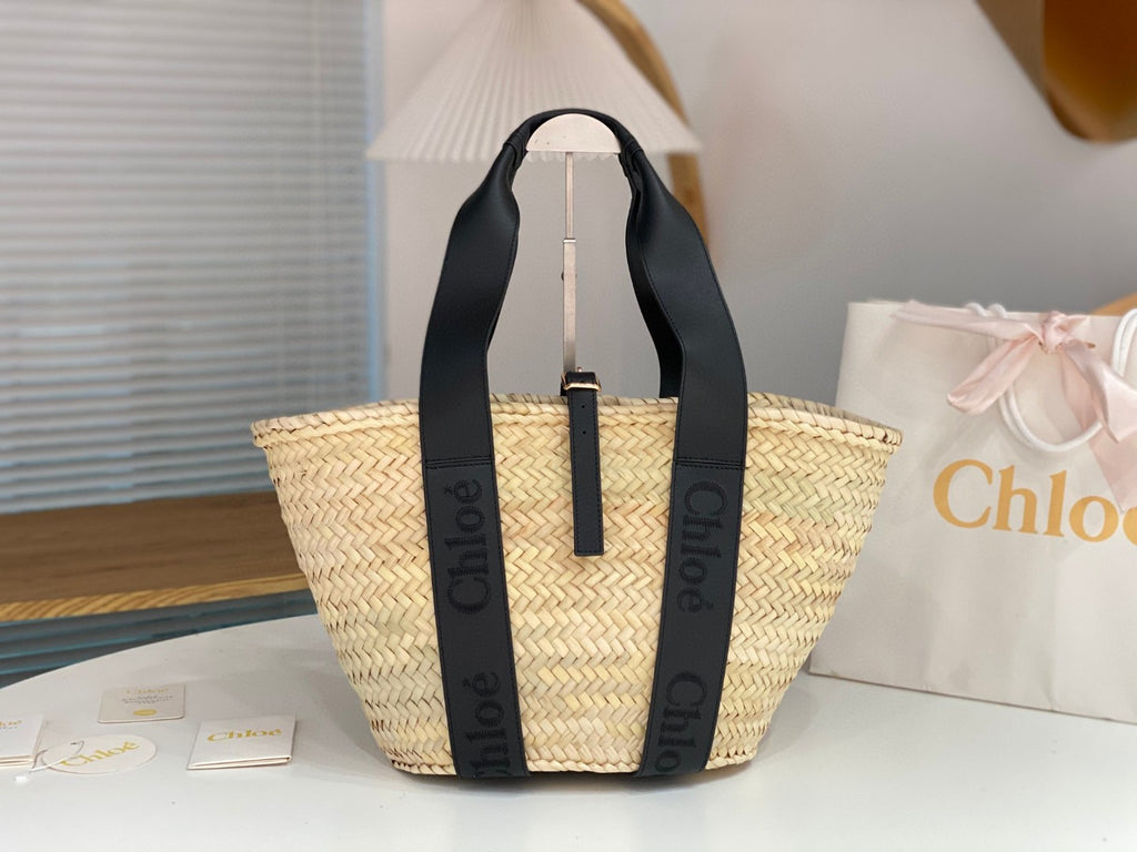 Bolsa Chloé Grande em Raffia e Couro 45x24x18cm (5 cores)
