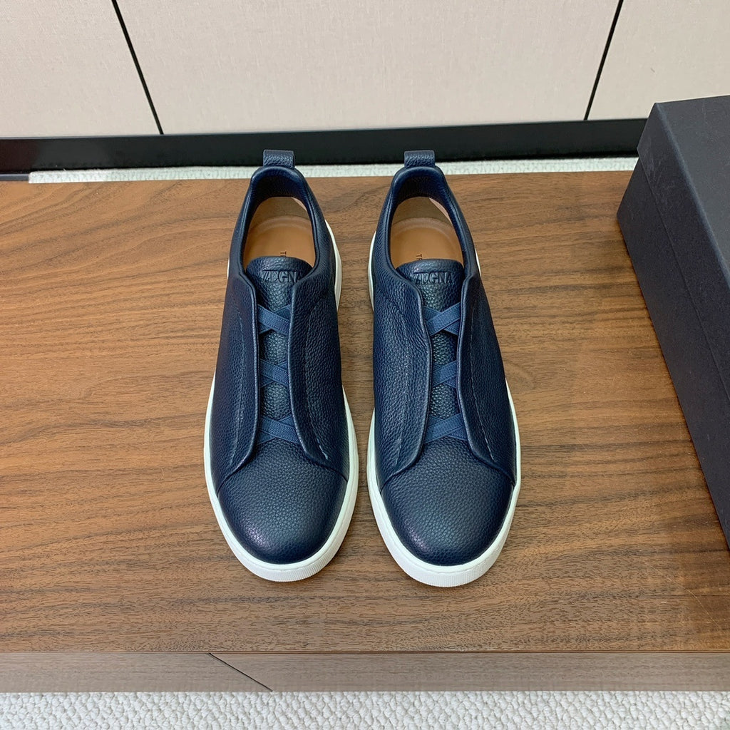 Zegna Triple Stitch em Couro Granulado Azul Marinho