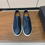 Zegna Triple Stitch em Couro Granulado Azul Marinho