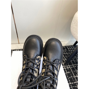 D-MAJOR ANKLE BOOT BLACK CALFSKIN WITH BLACK AND BEIGE CANNAGE TWEED