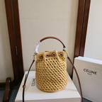 Bolsa Celine Teen Clara em Ráfia e Couro 16x19x16cm