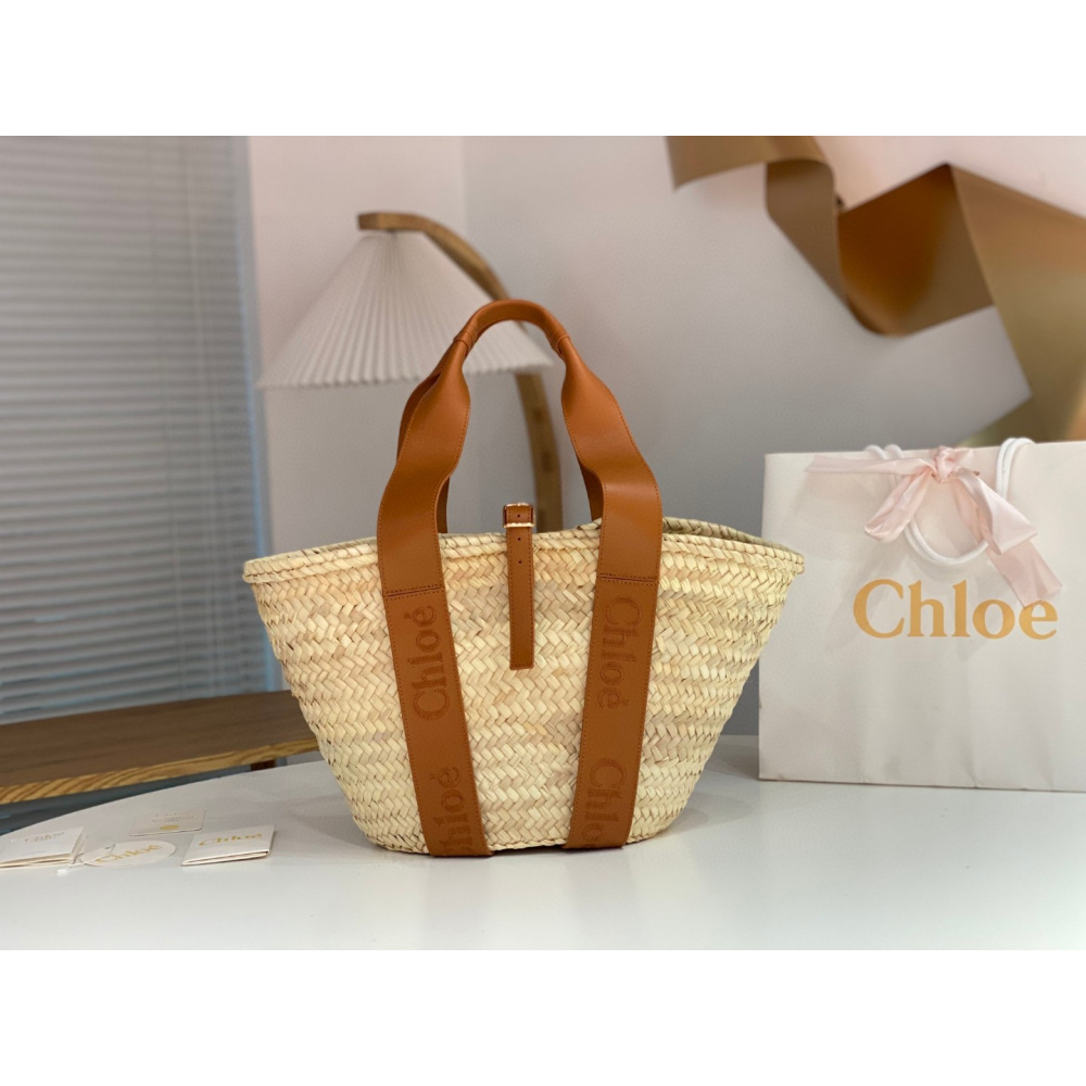 Bolsa Chloé Grande em Raffia e Couro 45x24x18cm (5 cores)